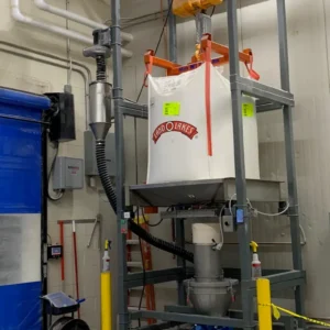 Land O Lakes branded bulk bag in bulk bag unloader with rotary valve